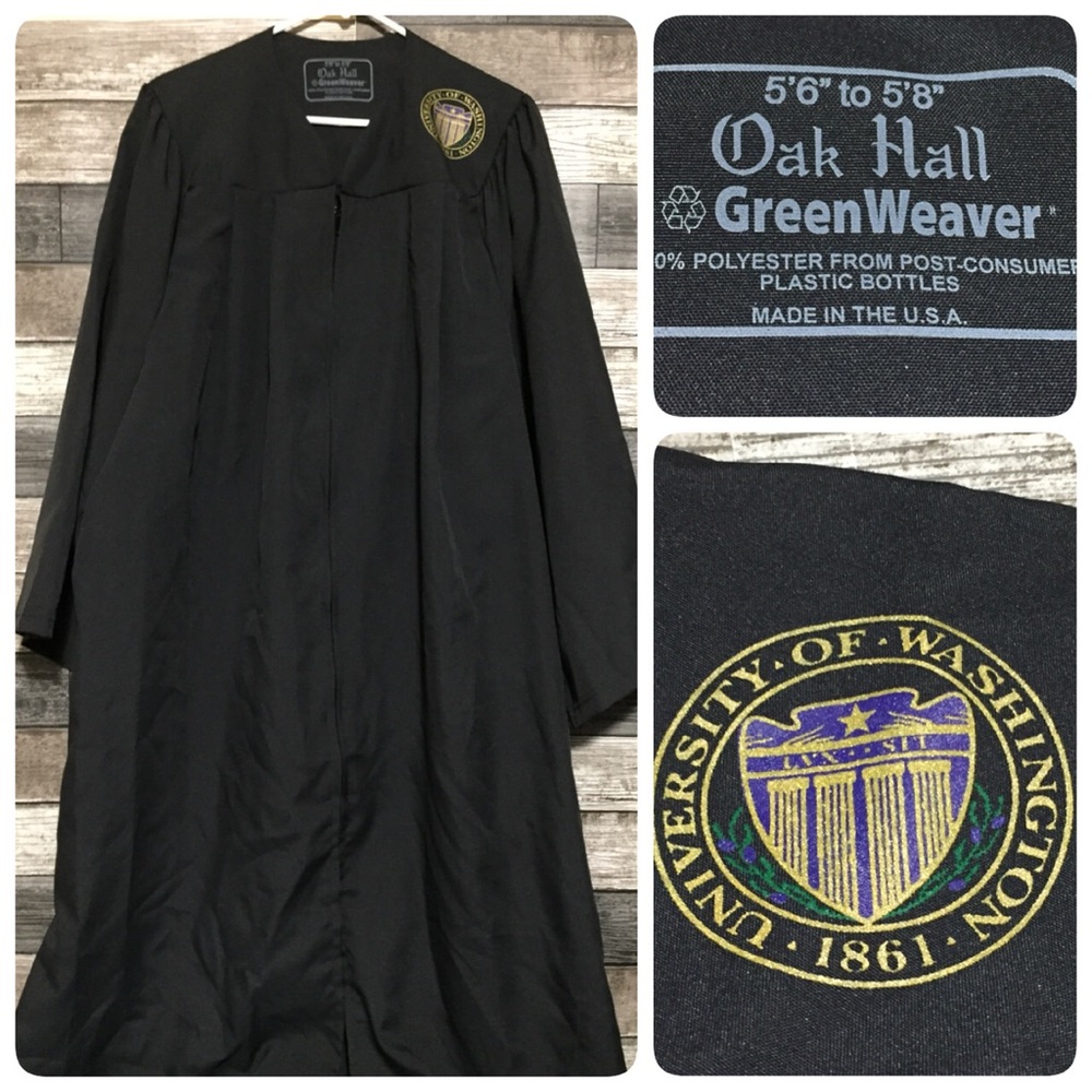 Oak Hall University Of Washington Graduation Gown Black 5’6”-5’8”